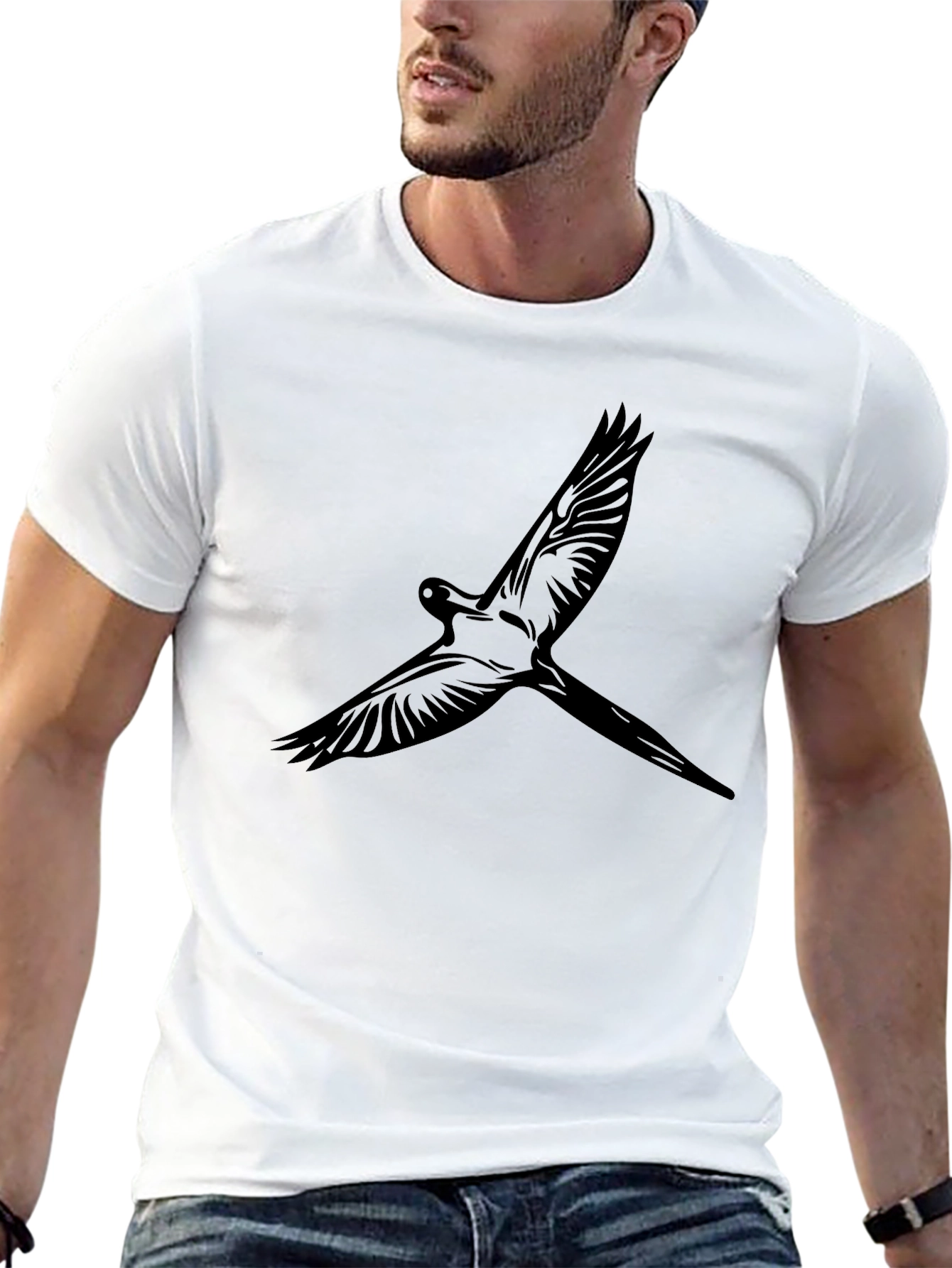 Black T-Shirt with Bird Graphic