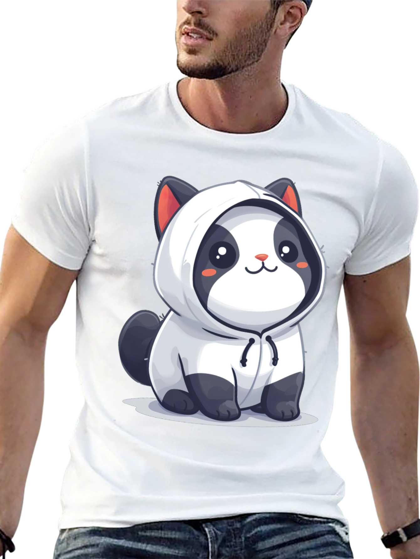 Cute Cartoon Panda Hoodie Black T-Shirt