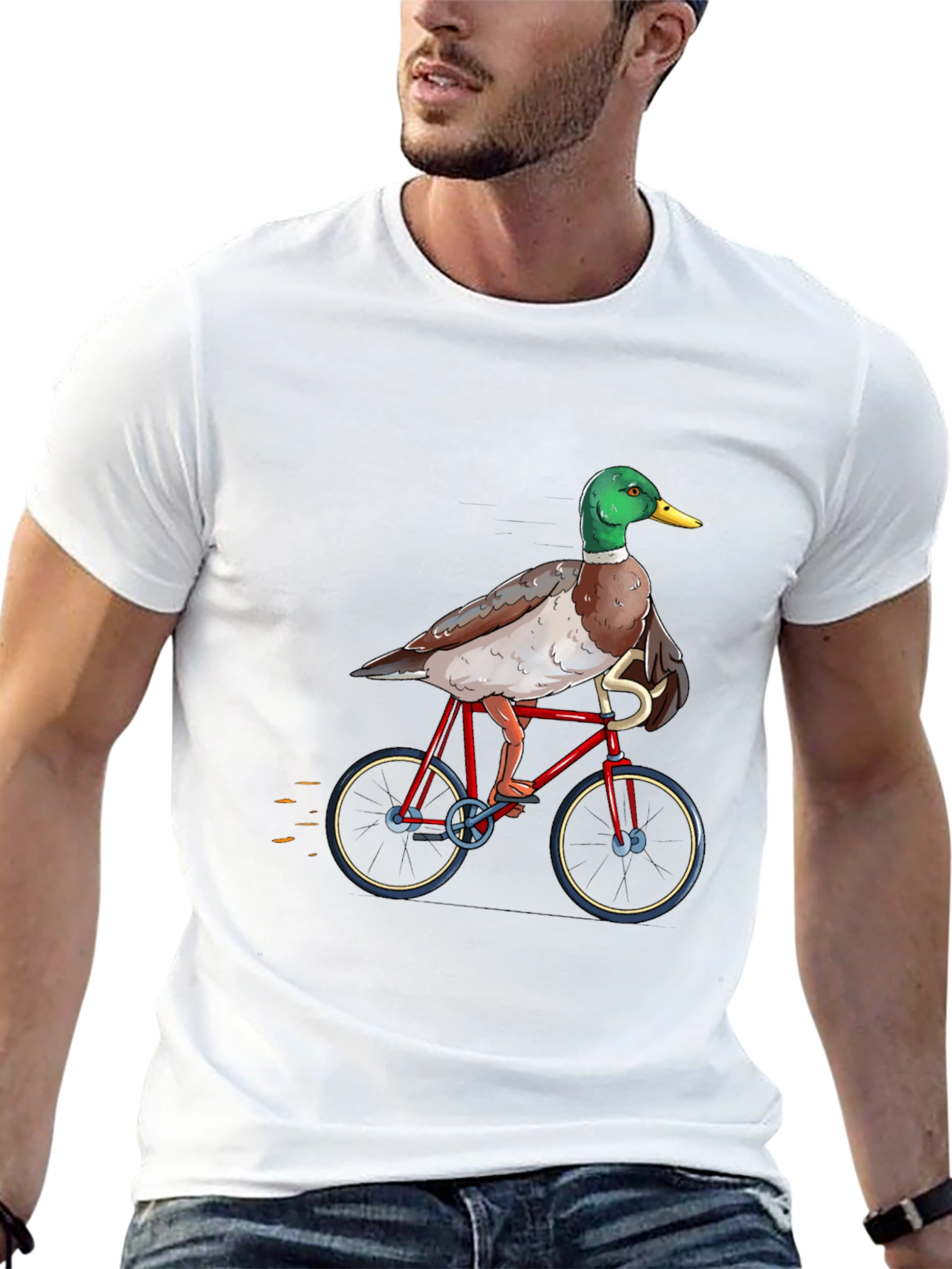 Duck Riding a Bicycle T-Shirt - Unique Graphic Tee