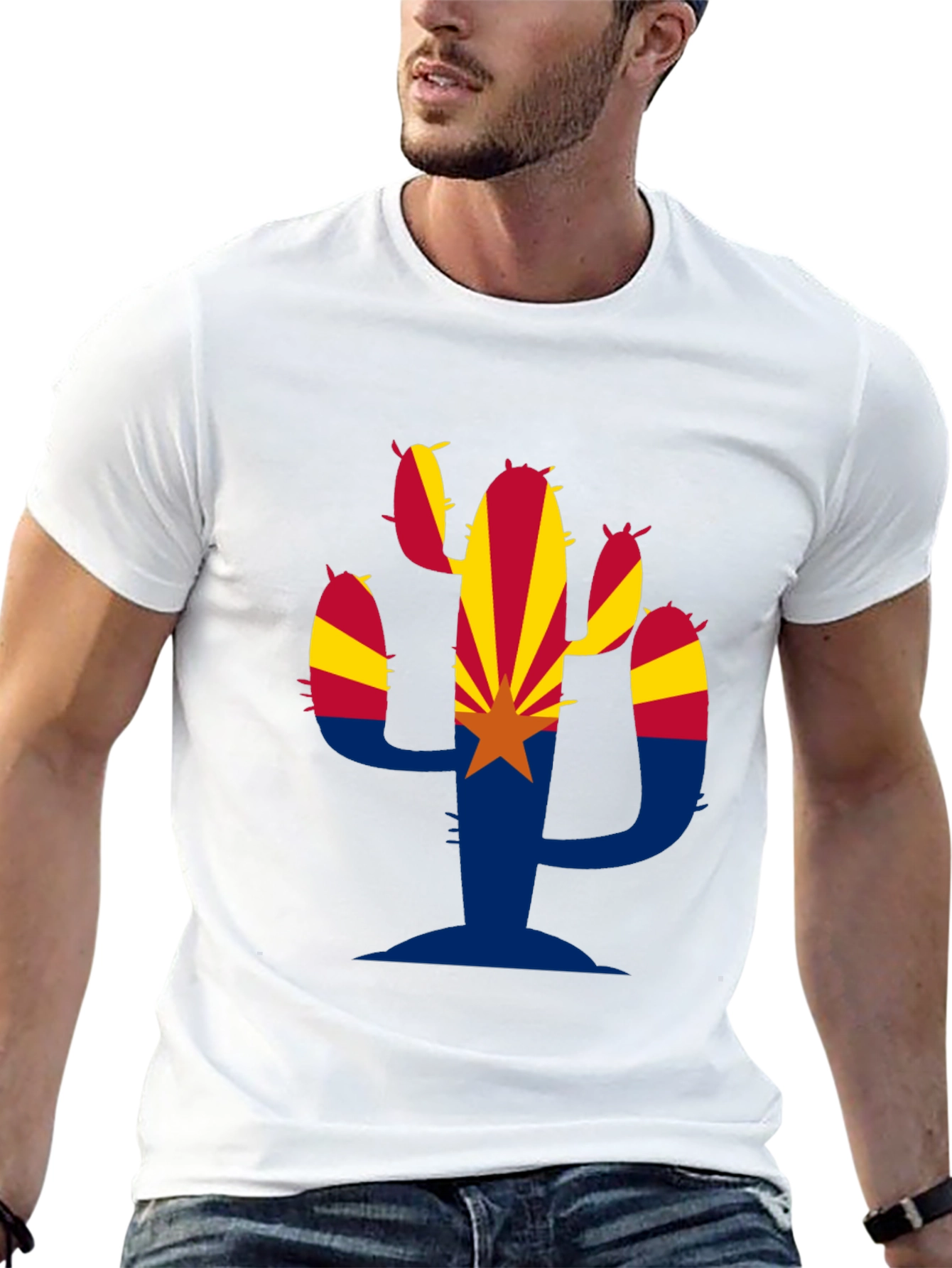 Arizona Flag Cactus Graphic T-Shirt