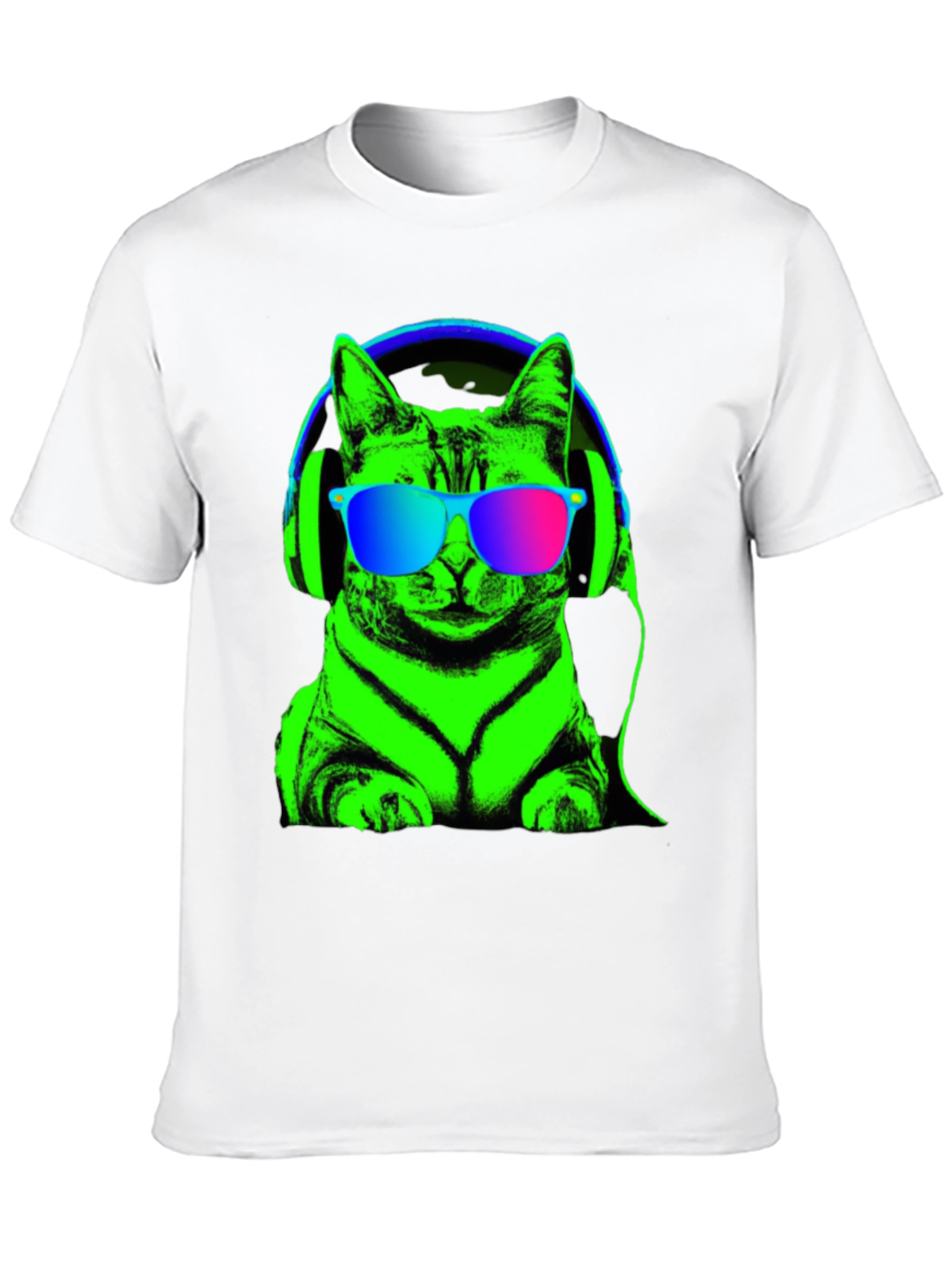 Cool Cat Tee: Neon Cat with Headphones T-Shirt