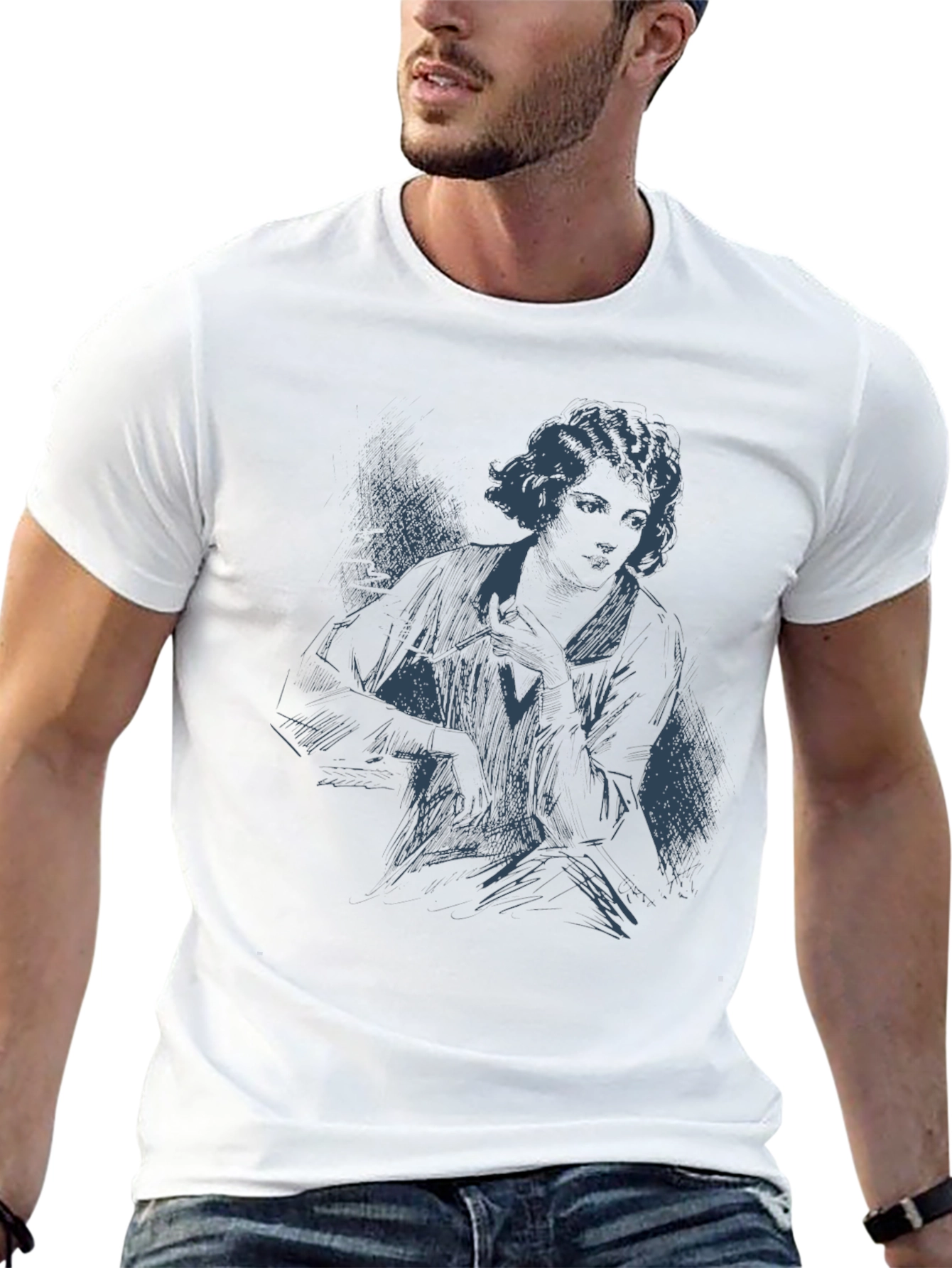 Sketch Portrait Graphic Tee - Mens Black T-Shirt