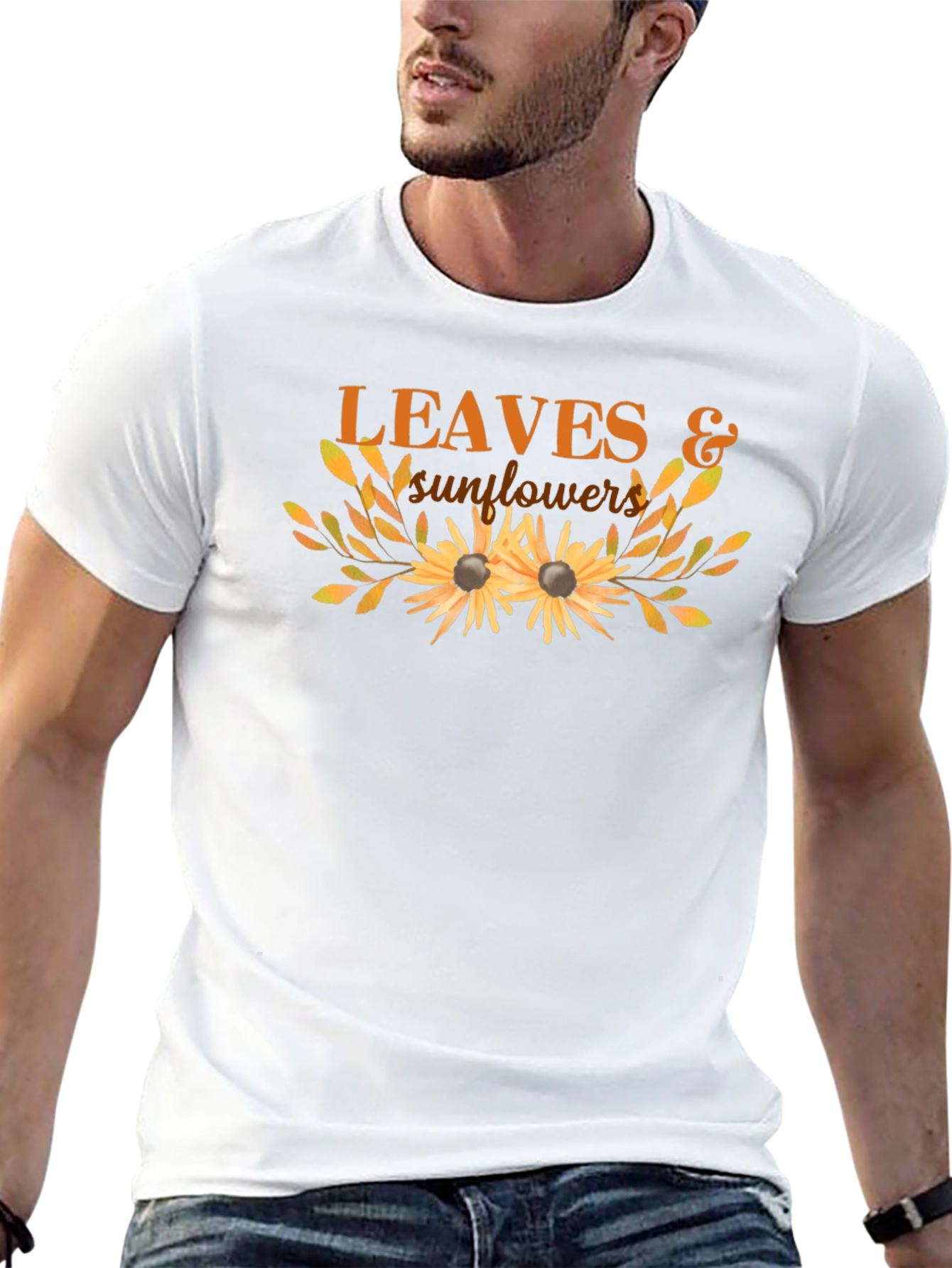 Leaves & Sunflowers Graphic Tee - Black