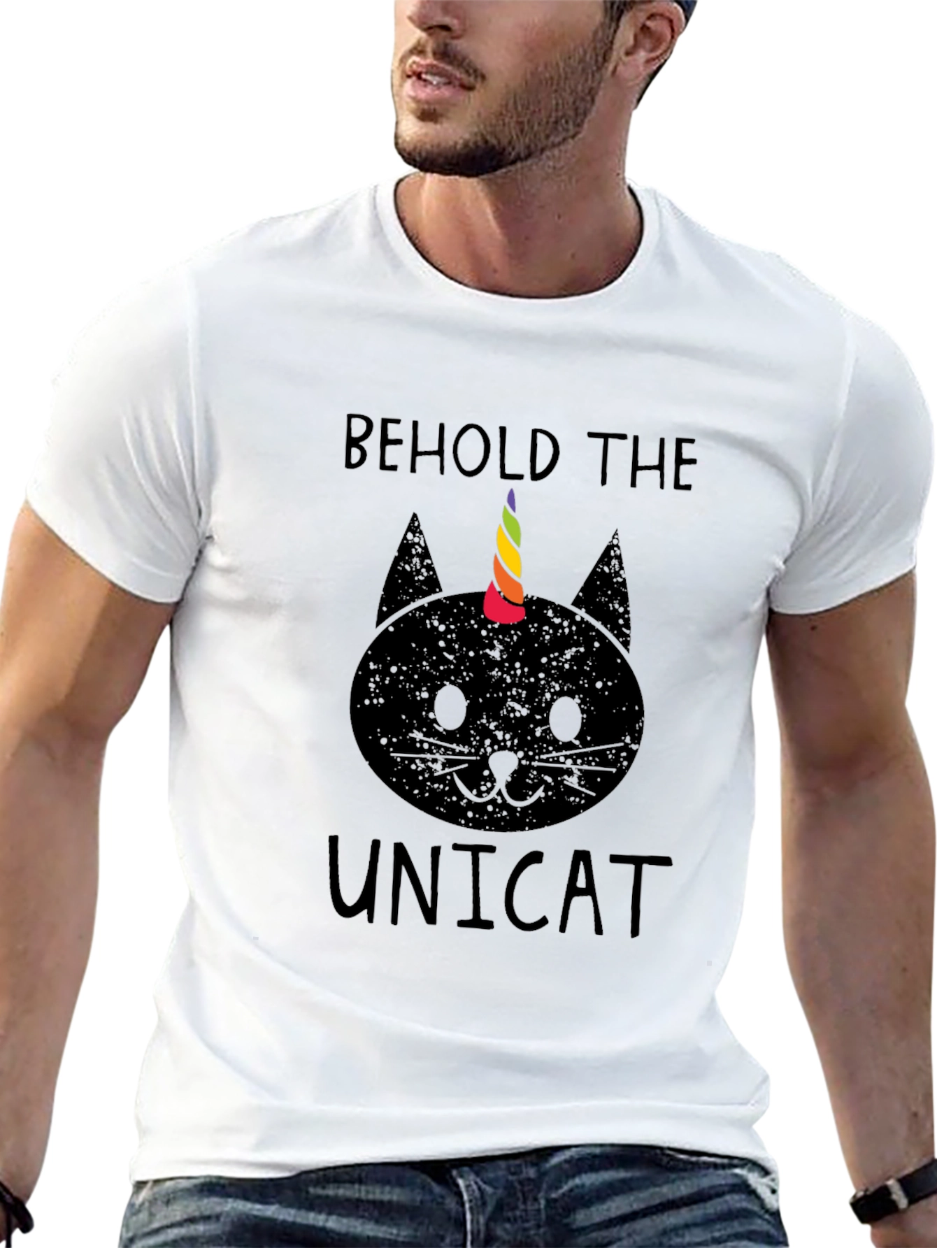 Behold the Unicat T-Shirt - Black Cotton Blend