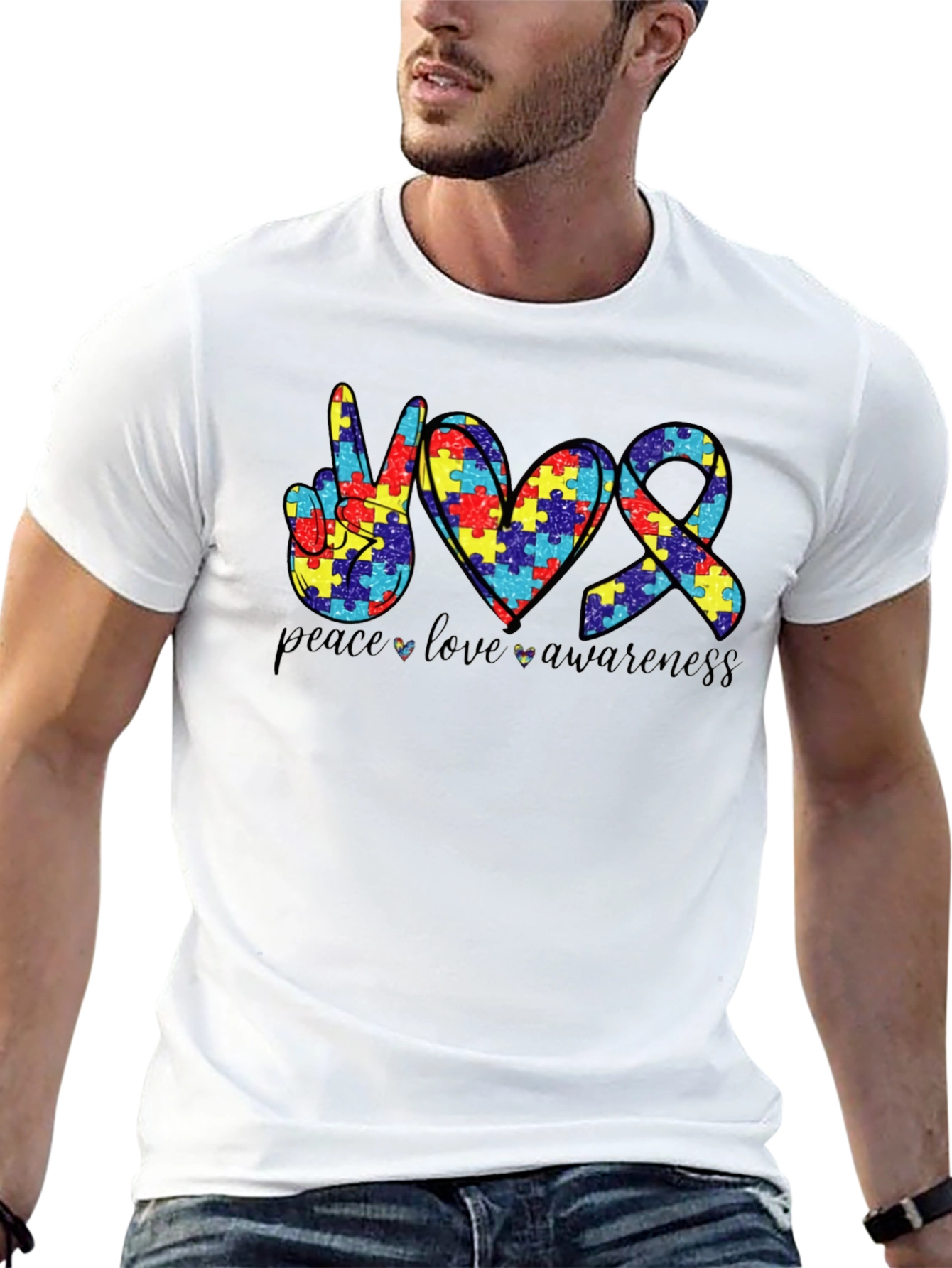 Peace Love Awareness Autism Puzzle T-Shirt