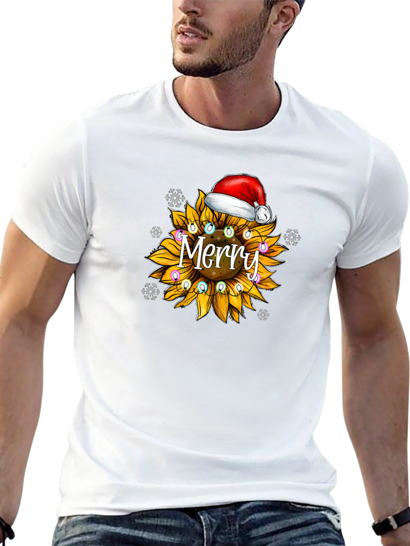 Sunflower Merry Christmas Graphic T-Shirt
