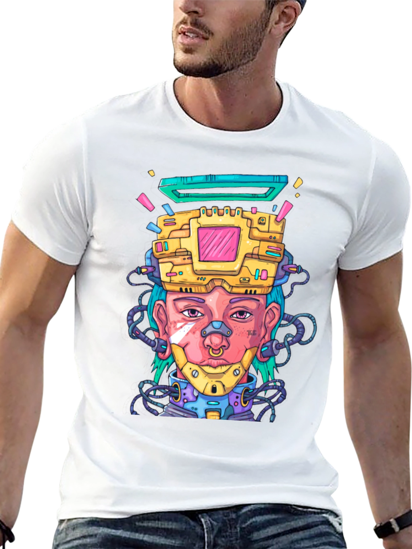 Cyberpunk Style Graphic T-Shirt - Futuristic Art