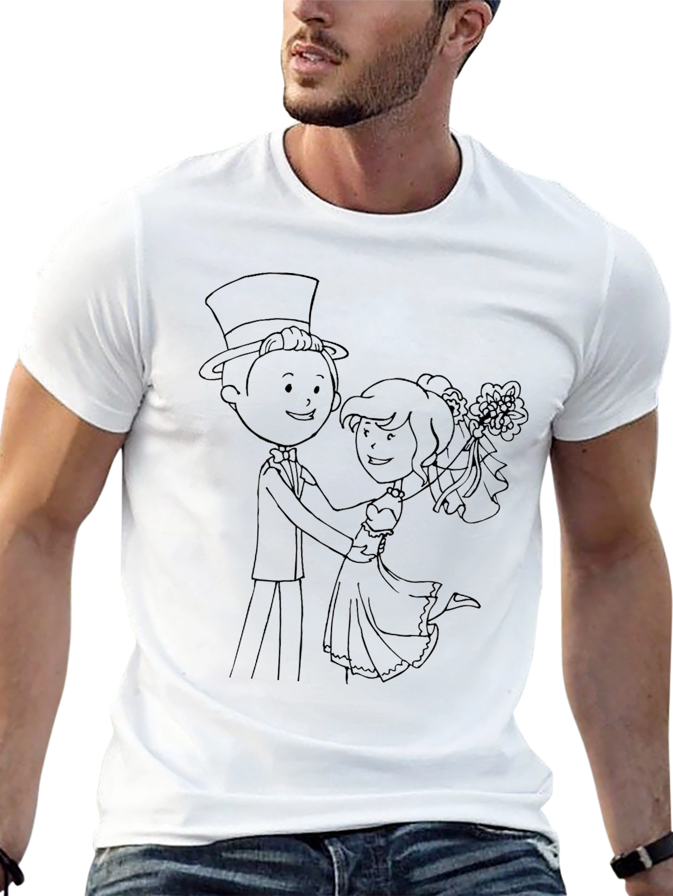 Cartoon Wedding Couple Black T-Shirt