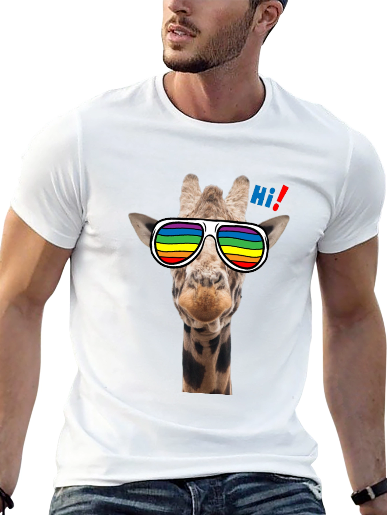 Cool Giraffe T-Shirt with Rainbow Sunglasses