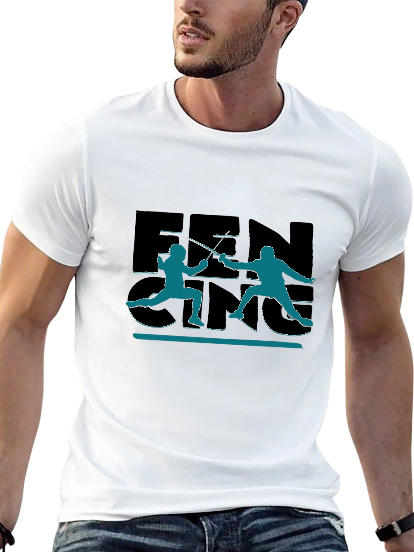 Fencing Silhouette Graphic Black T-Shirt