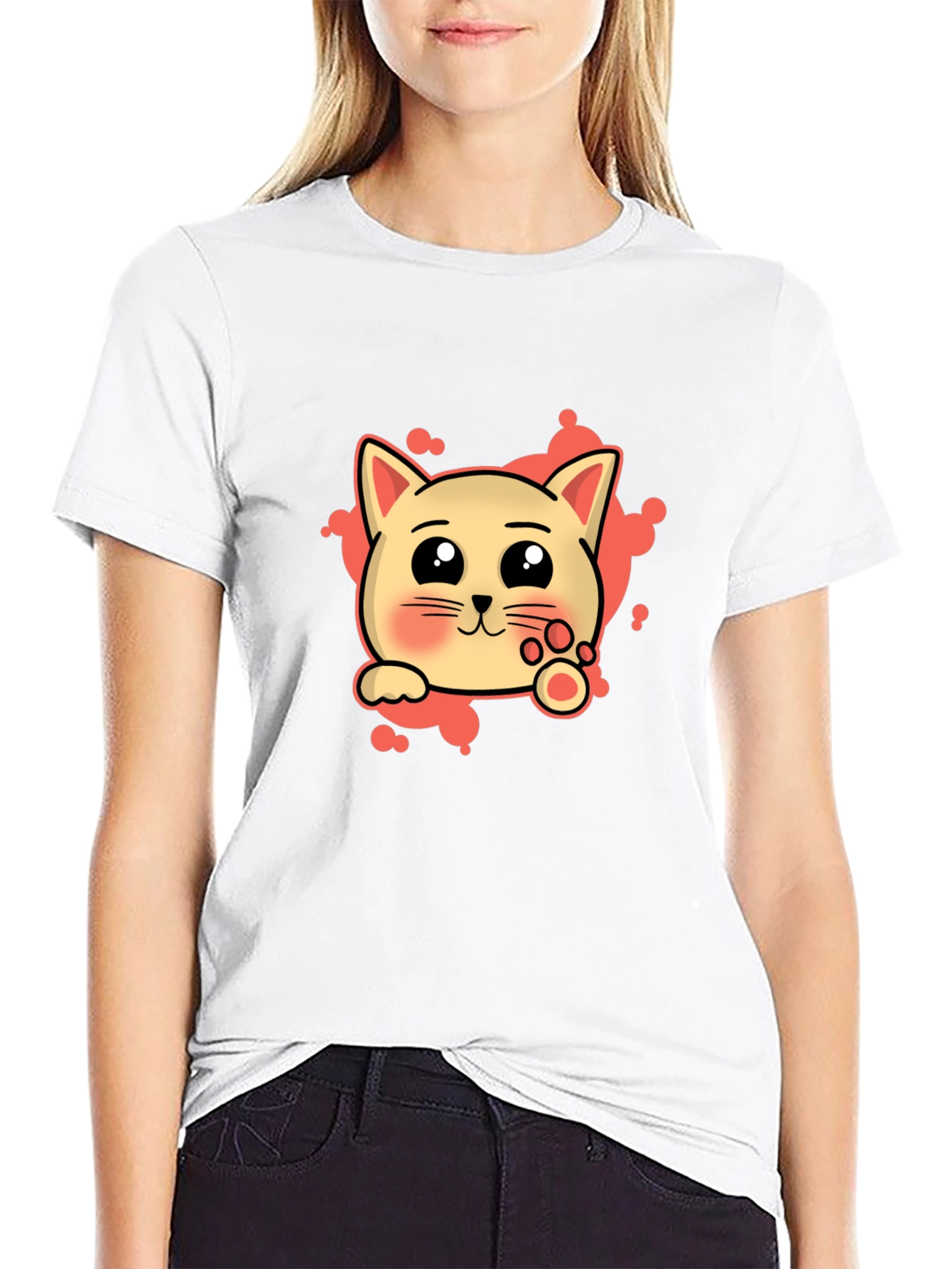 Cute Cat Cartoon Graphic Tee - Black T-Shirt