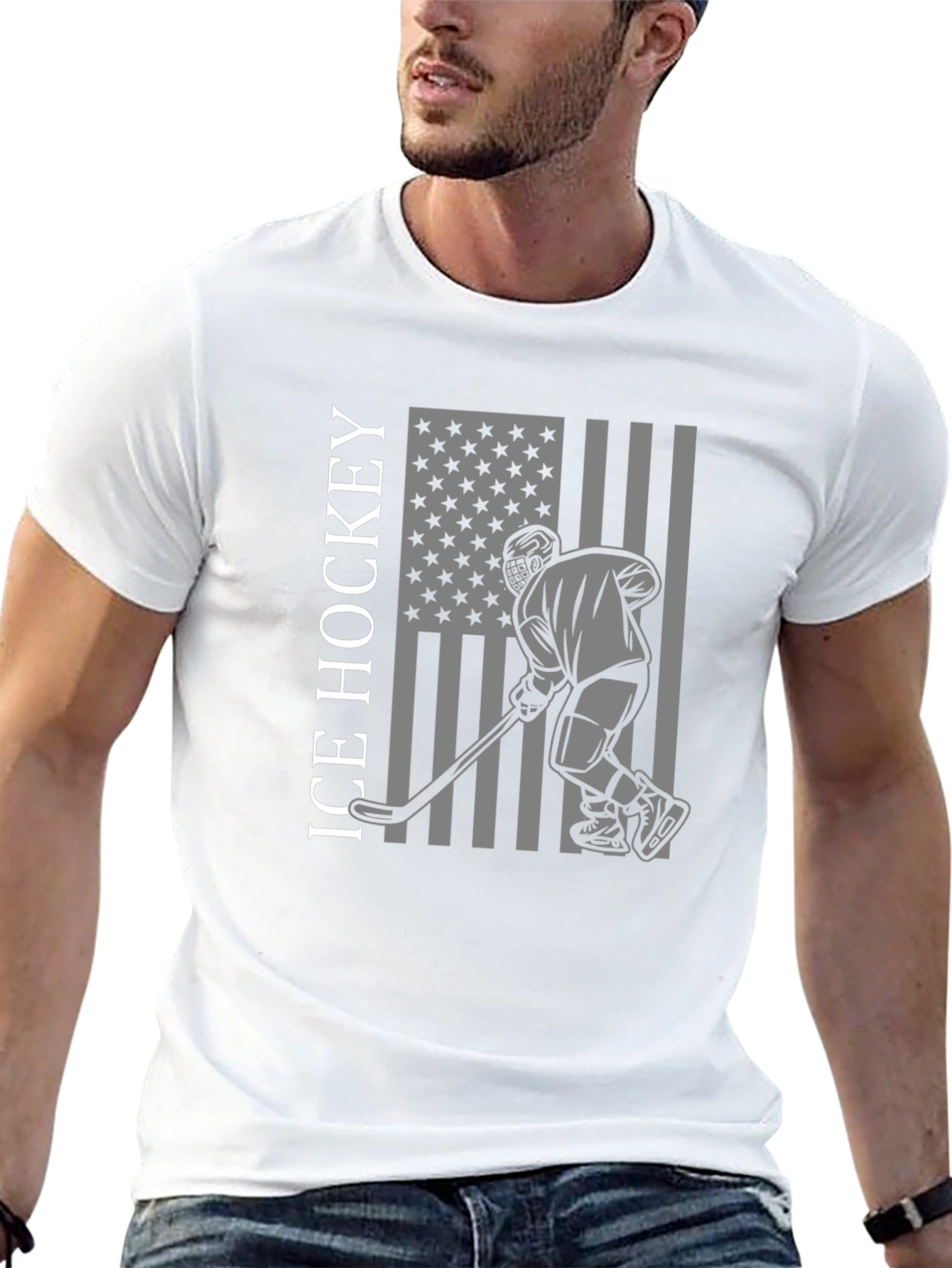 Ice Hockey American Flag T-Shirt