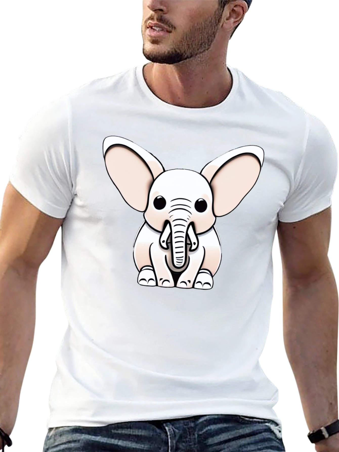 Cute Cartoon Elephant Graphic Tee - Black Cotton Blend