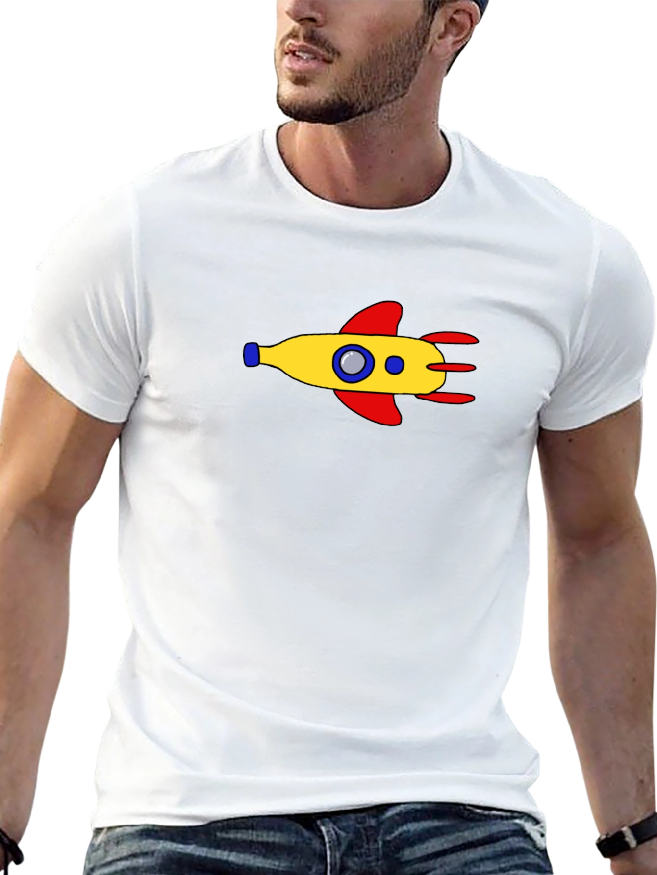 Retro Rocket Graphic Tee - Black Cotton Blend