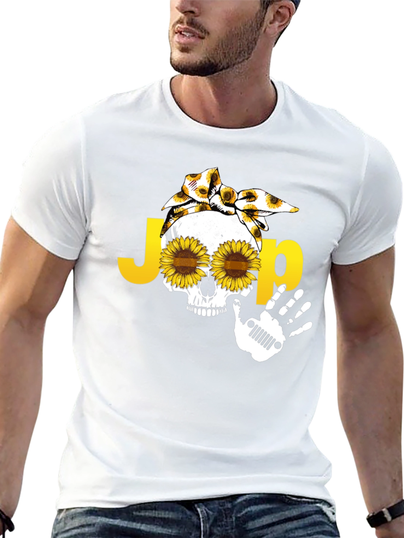 Jeep Skull Sunflower Graphic T-Shirt