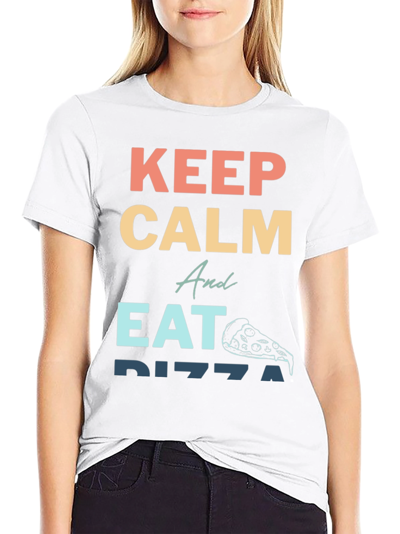 Keep Calm and Eat Pizza Funny Graphic T-Shirt