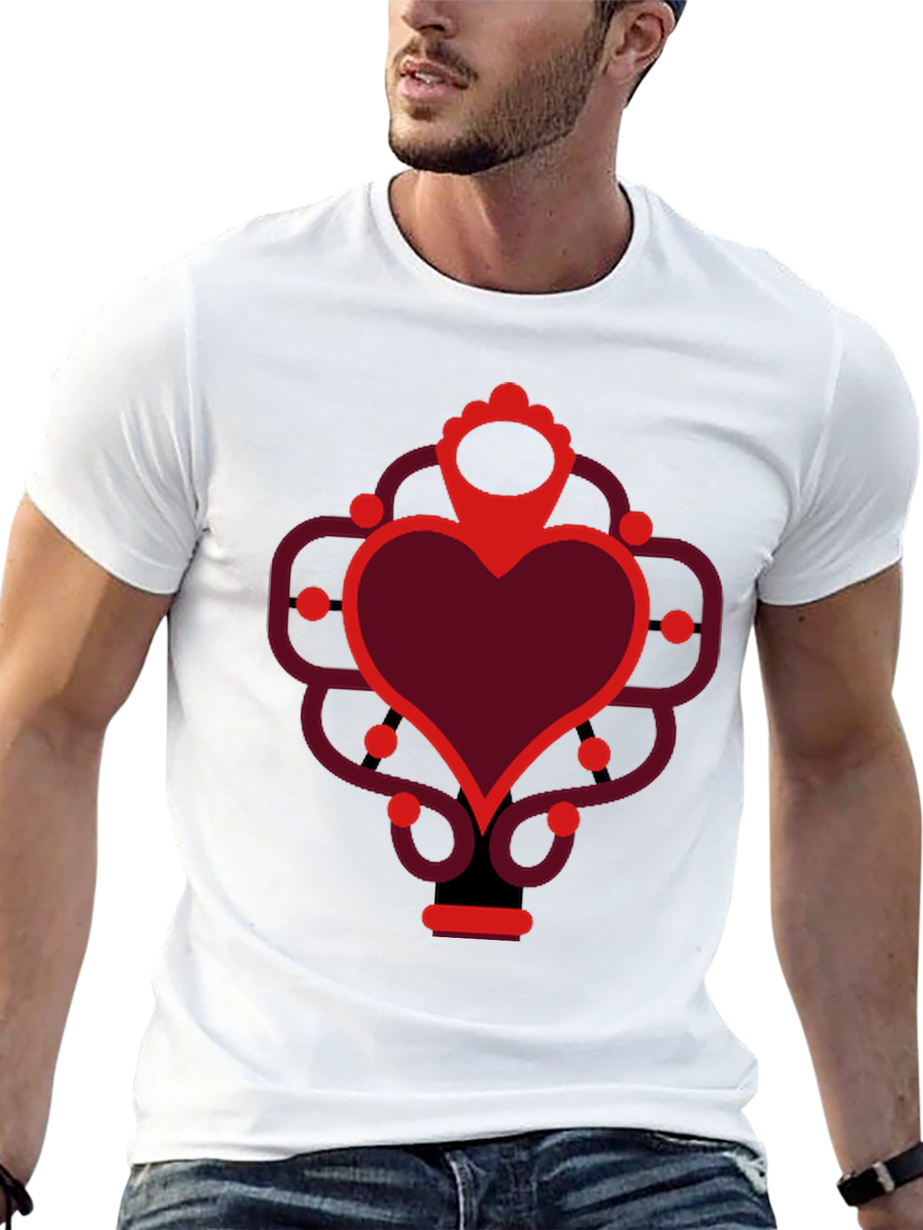 Heart Graphic Print Black Crew Neck Tee