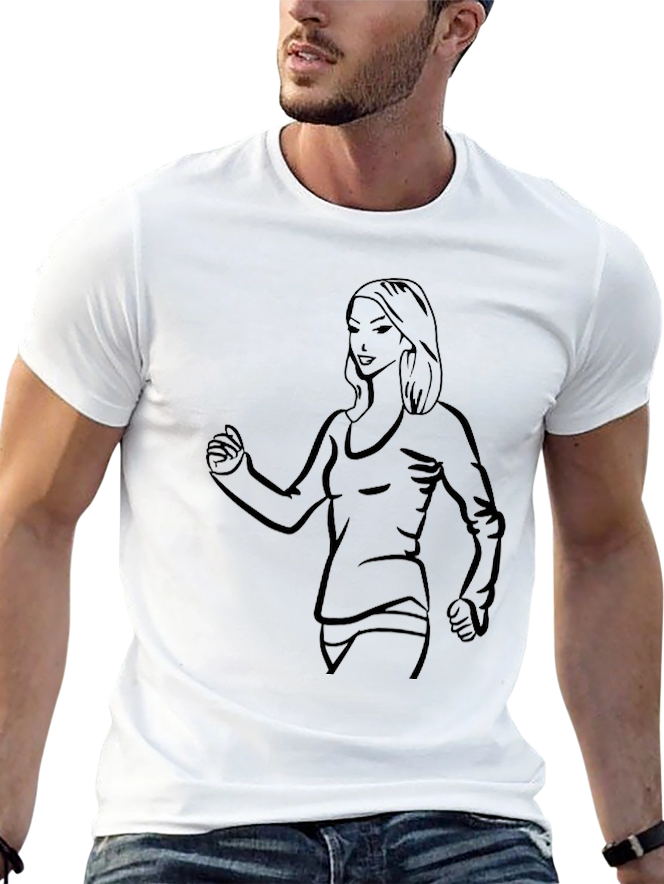 Black T-Shirt with Woman Line Art