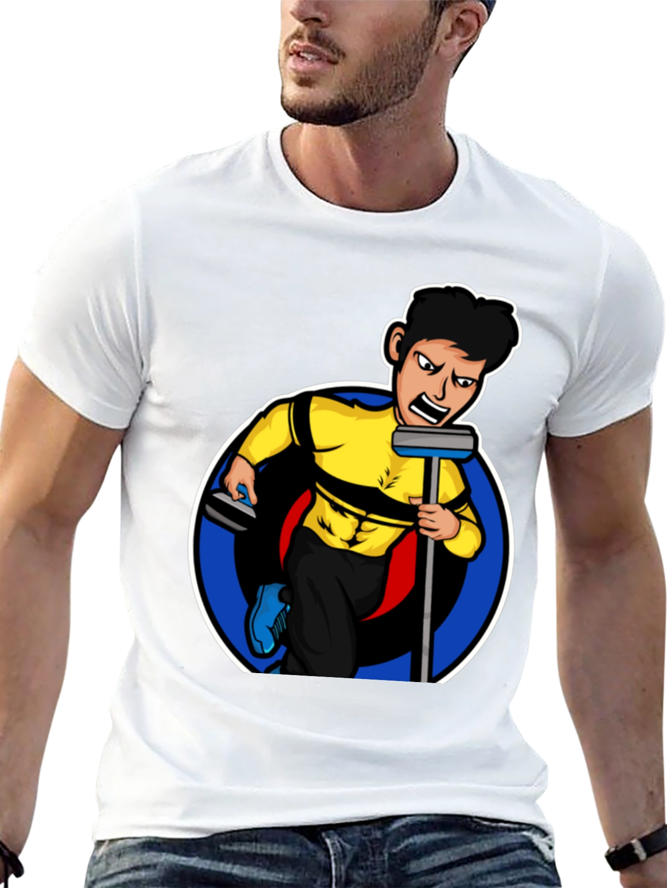 Curling Cartoon Graphic Tee - Black