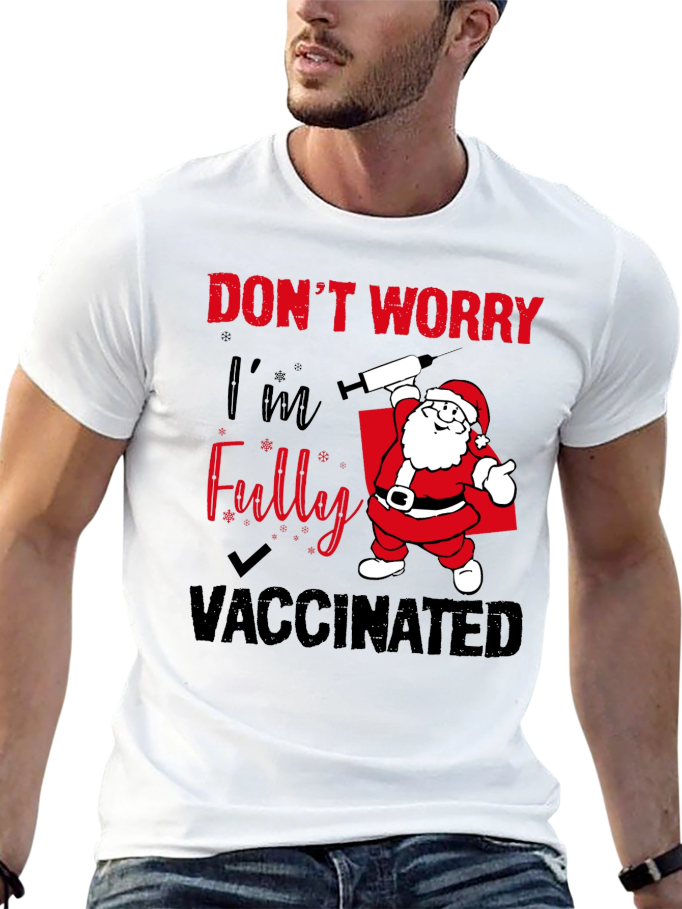 Santa Vaccinated T-Shirt Holiday Festive Tee