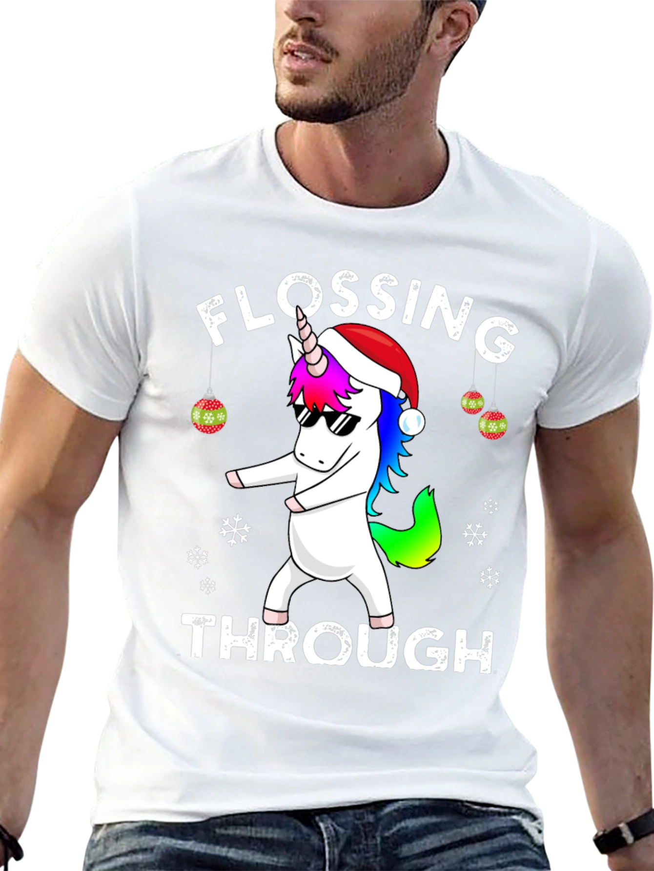 Flossing Through Christmas Unicorn Graphic Tee