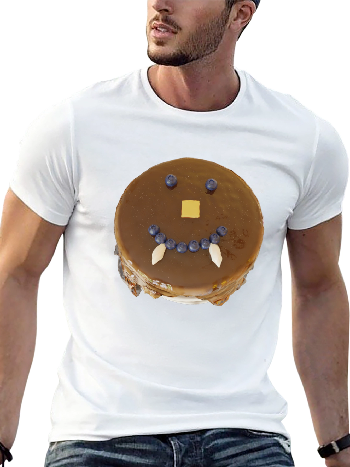 Funny Pancake Face Graphic Tee - Casual Black T-Shirt