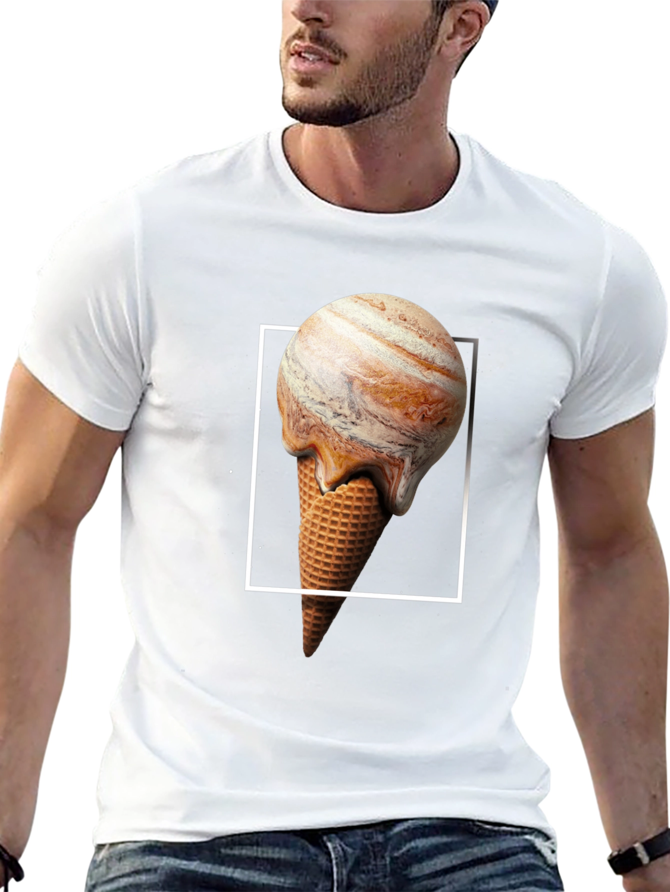 Planet Jupiter Ice Cream Cone Graphic T-Shirt