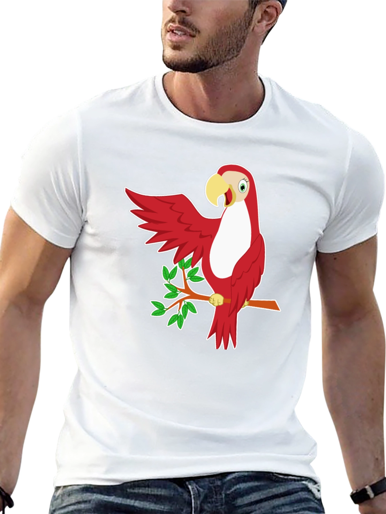 Red Parrot Graphic T-Shirt - Casual Style