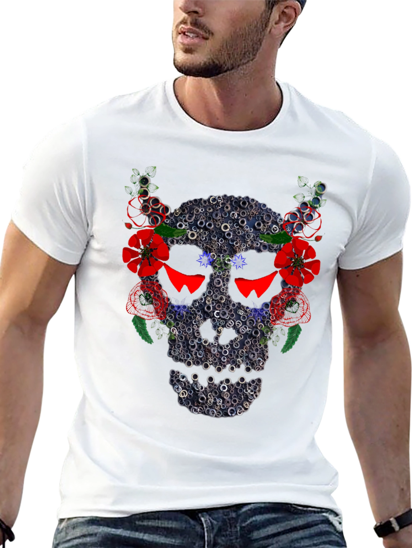 Skull Floral Ring T-Shirt - Mens Black Tee