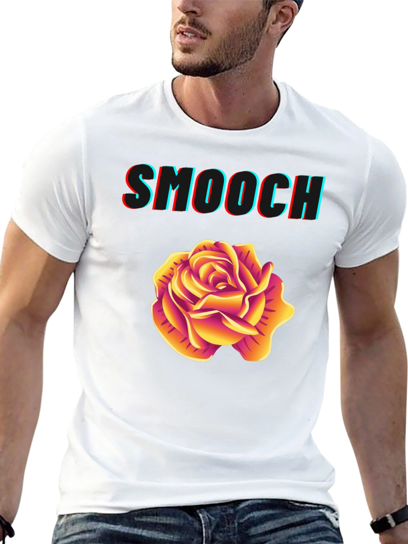 Smooch Rose Graphic Tee - Stylish Mens Black T-Shirt
