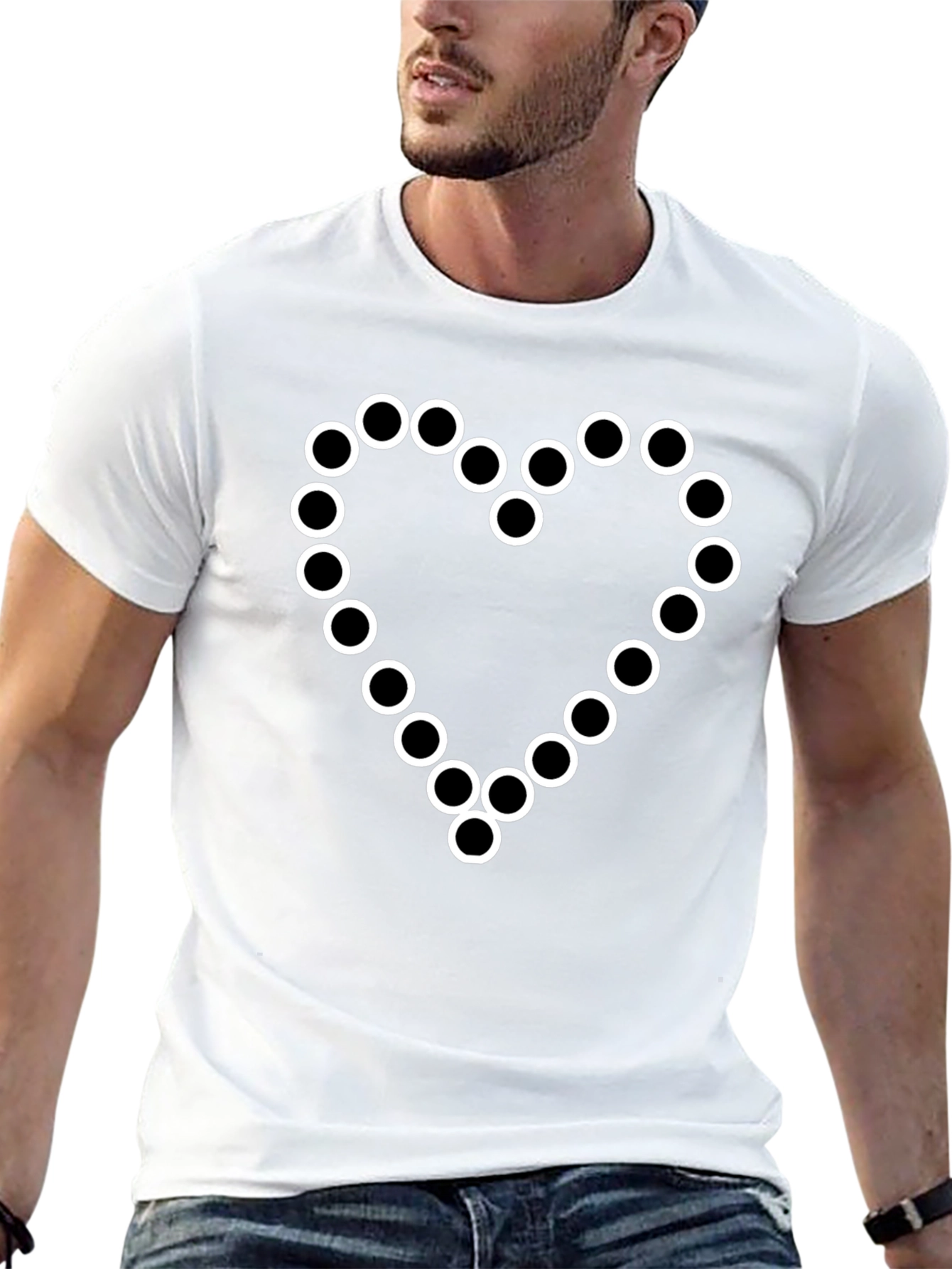Geometric Heart Graphic Tee - Black Cotton