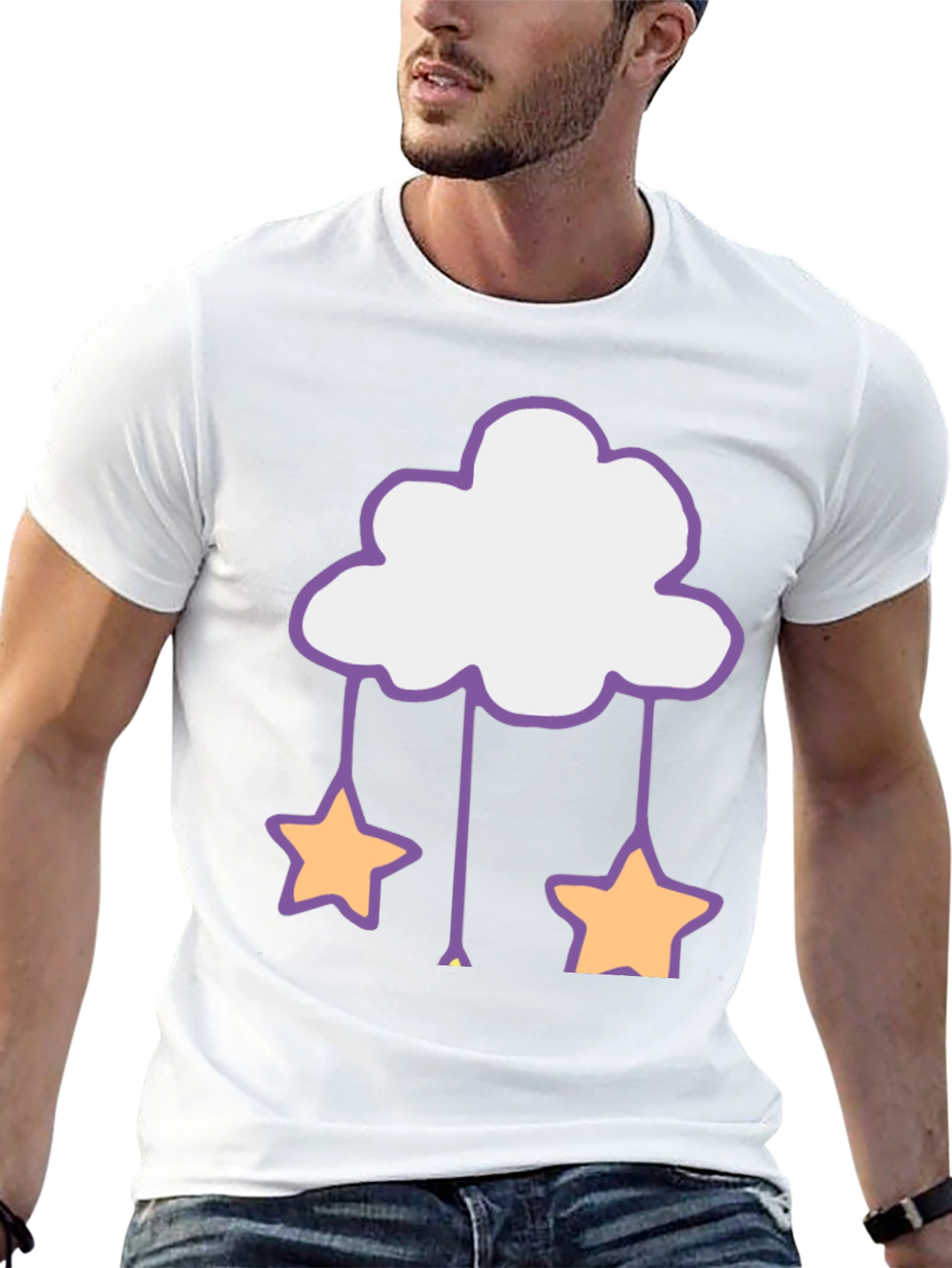 Cute Cloud & Star Graphic Tee - Black