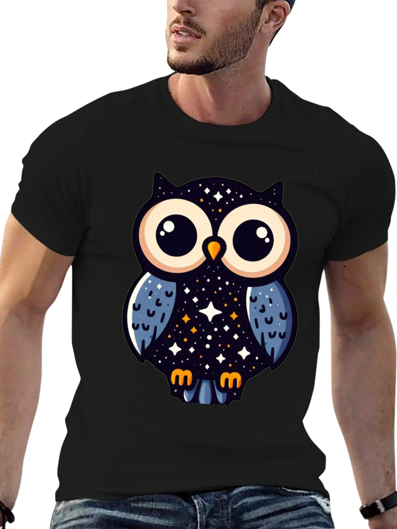 Cosmic Owl Graphic Tee - Mens Black T-Shirt