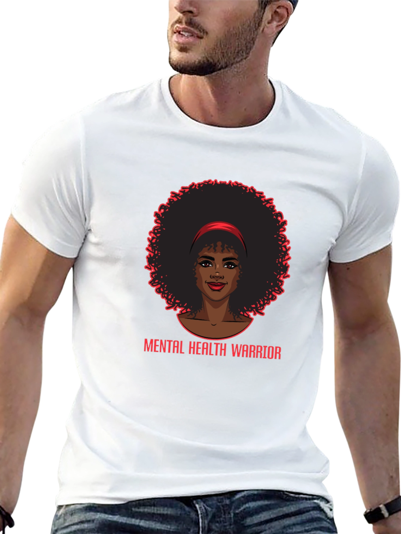 Mental Health Warrior Afro Woman Black T-Shirt