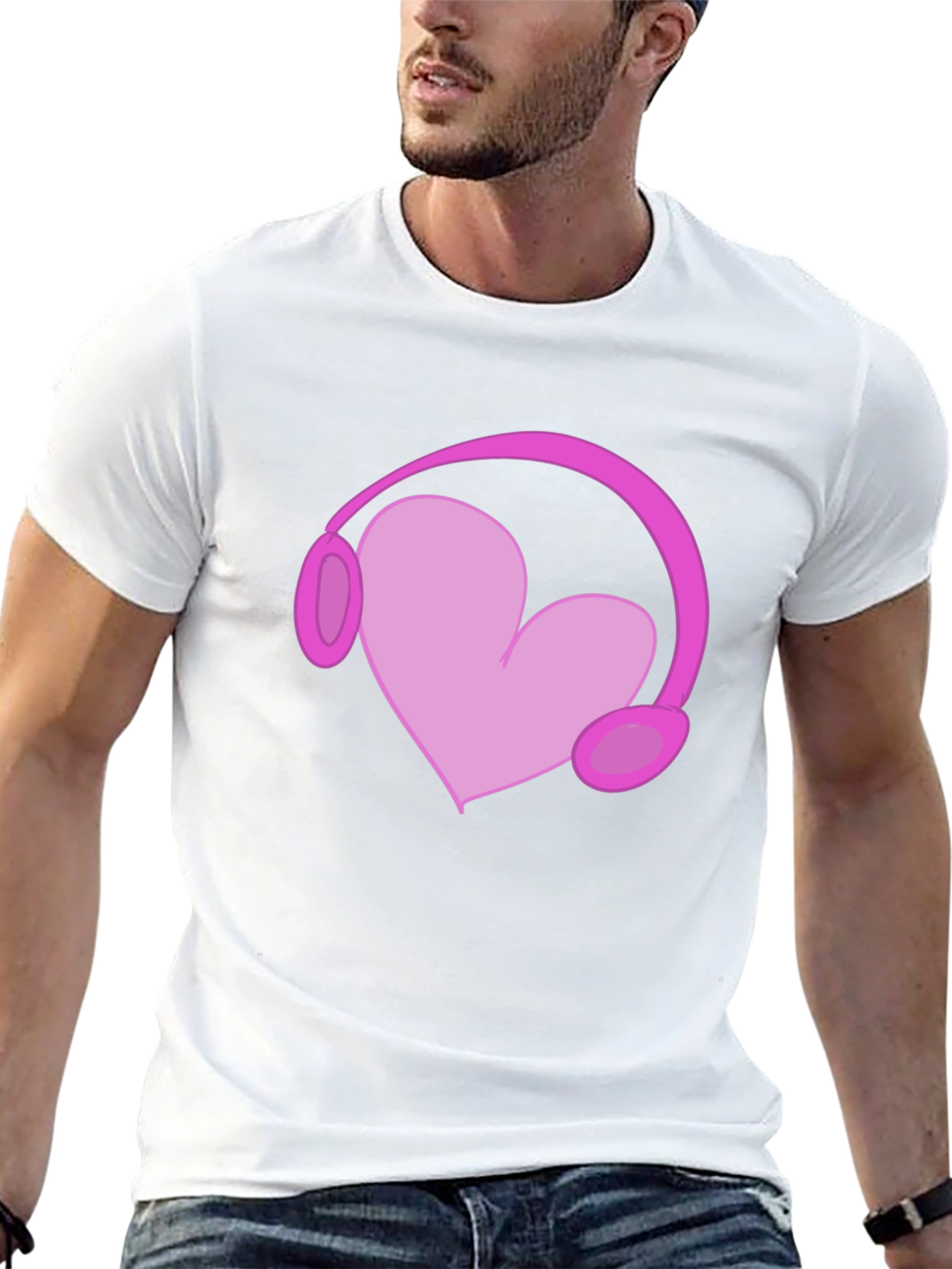 Heart Headphones Graphic Tee - Black Cotton T-Shirt