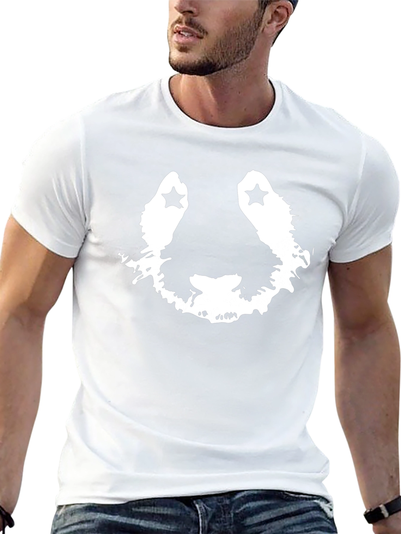 Stylish Black Graphic Tee with Panda Face Design