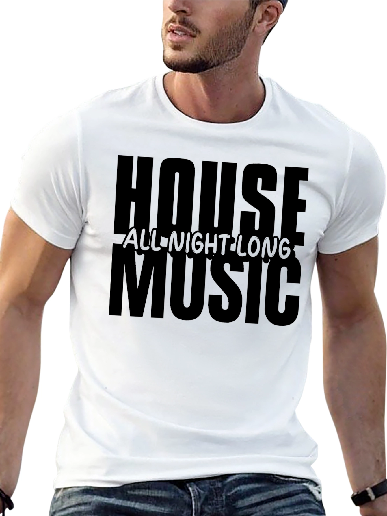House Music All Night Long Black Graphic Tee