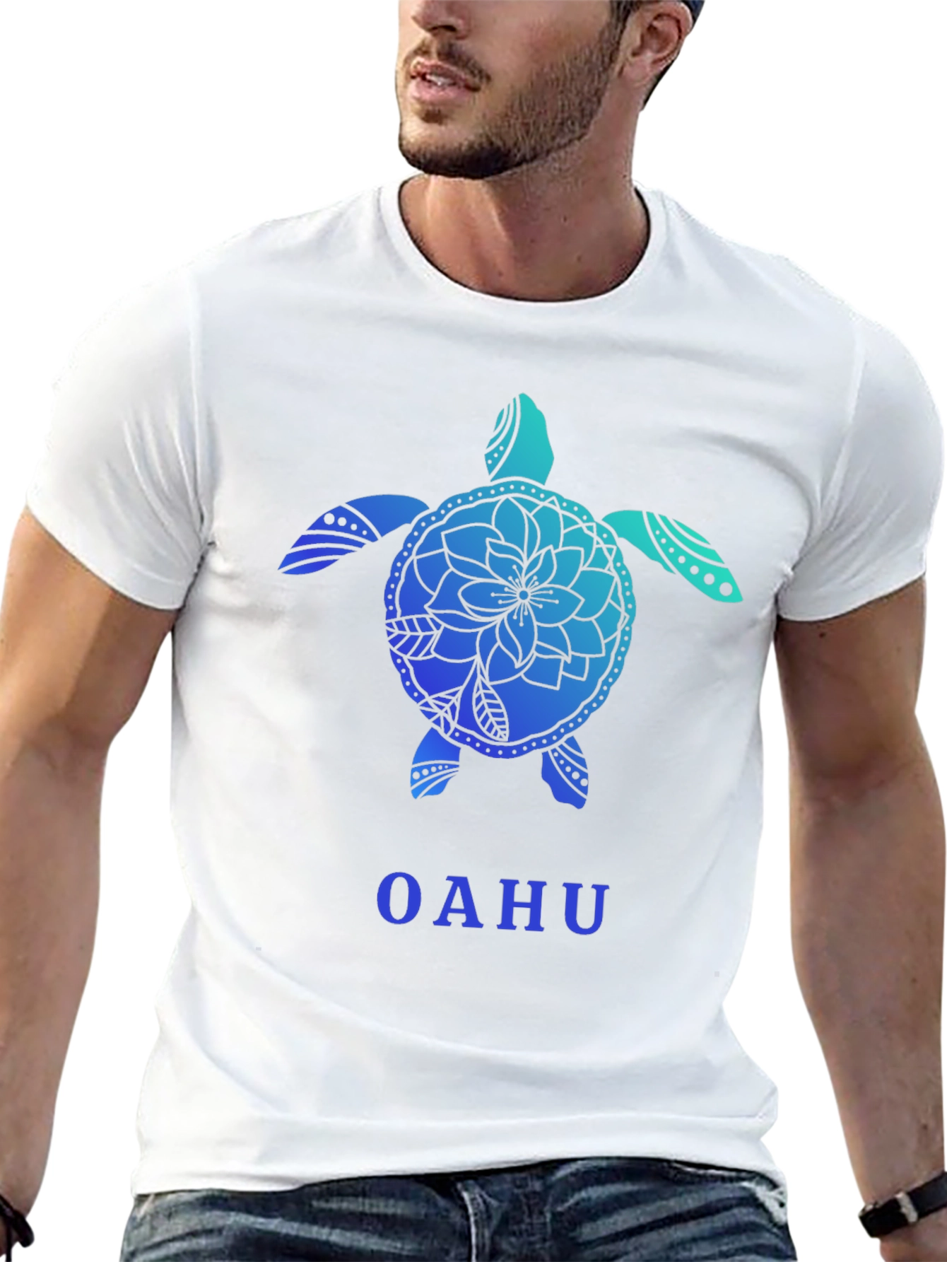 Oahu Turtle Graphic Tee - Black Cotton T-Shirt