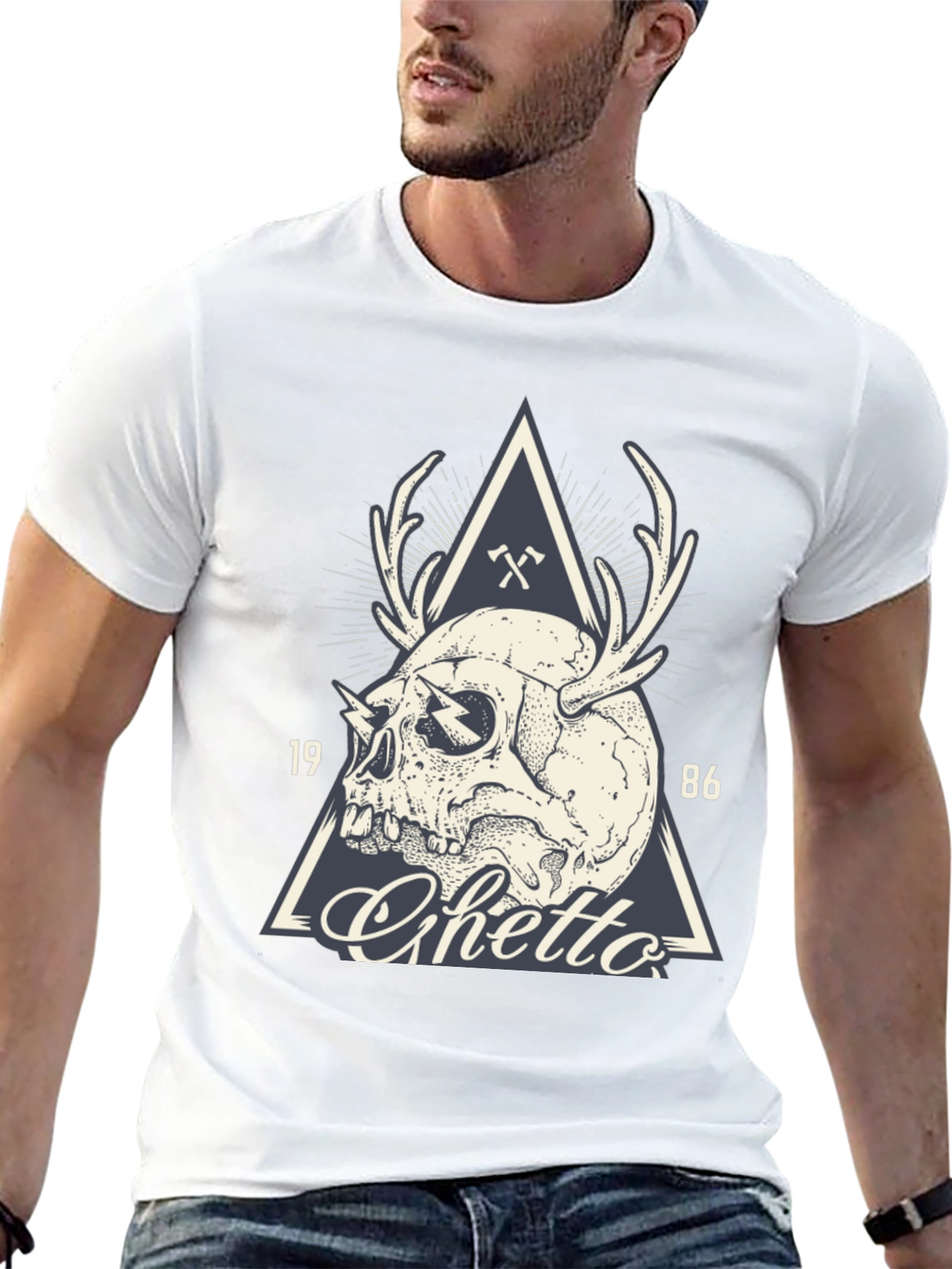 Skull & Antler Graphic Tee - Ghetto 1986 Design