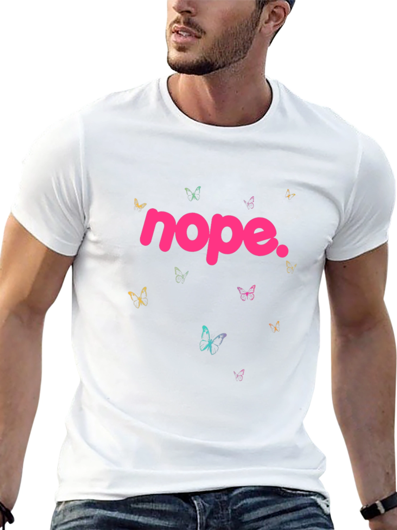Nope Butterfly Graphic Tee - Casual Black T-Shirt