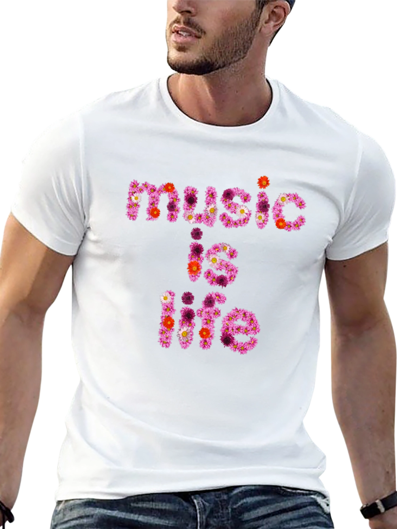 Floral Music is Life Graphic Black T-Shirt