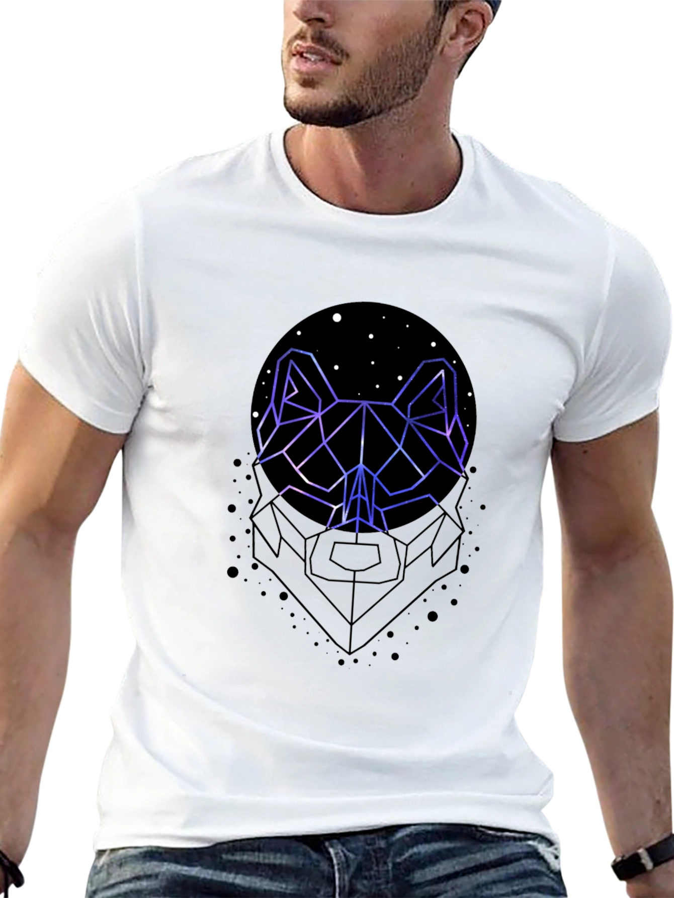 Geometric Wolf Graphic Print Black T-Shirt