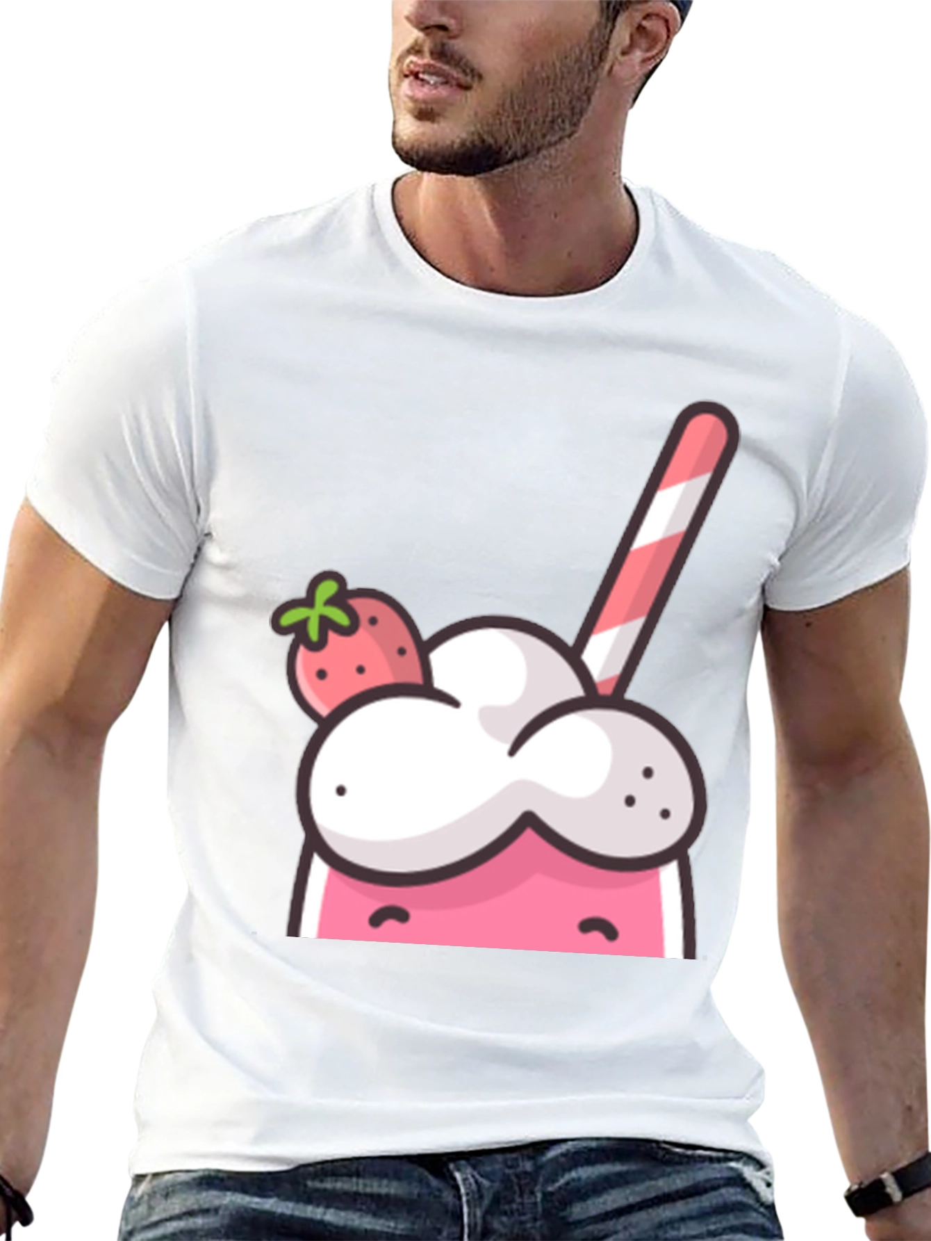 Strawberry Milkshake Graphic Tee - Cool Cartoon Design