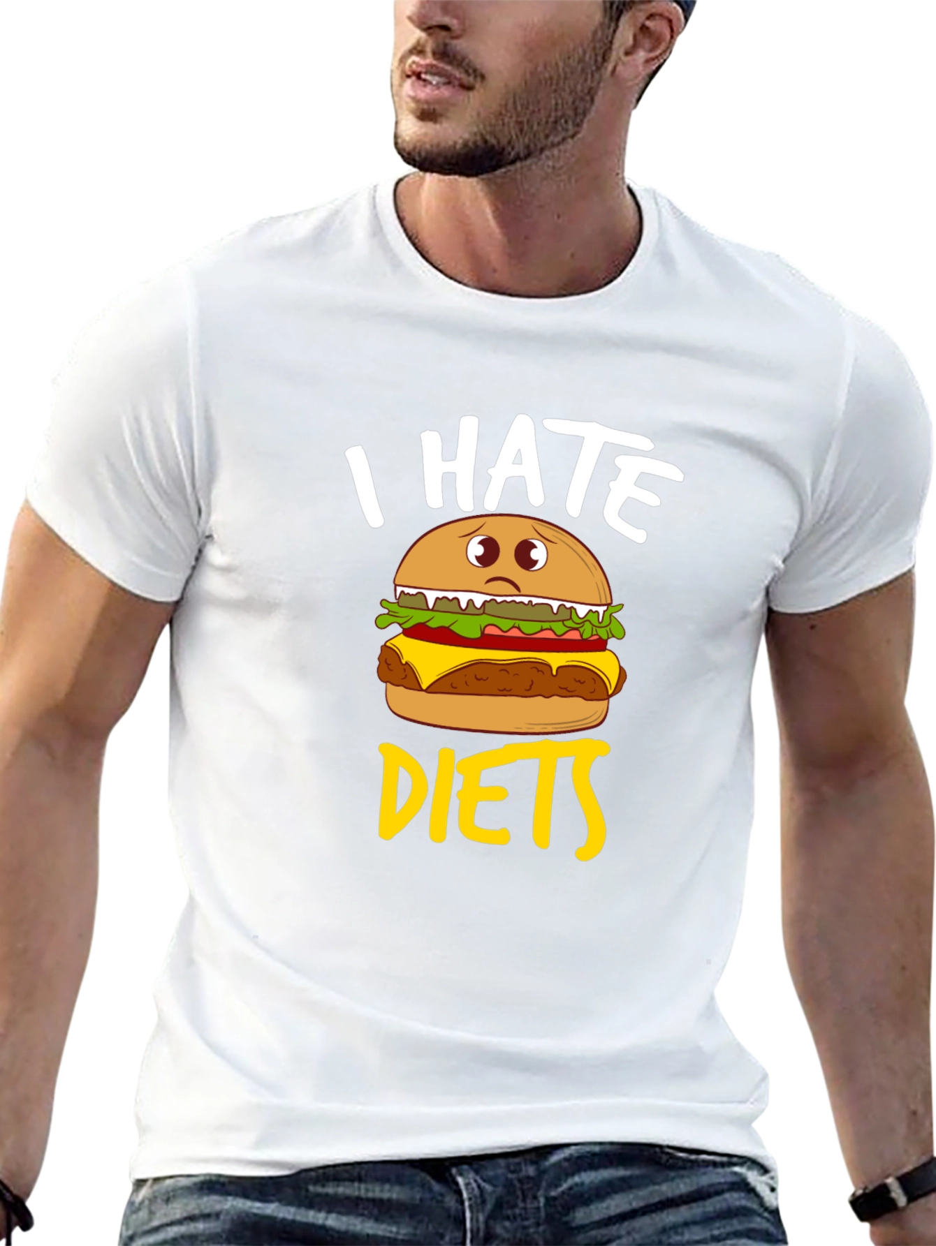 I Hate Diets Funny Burger Graphic Mens Black T-Shirt