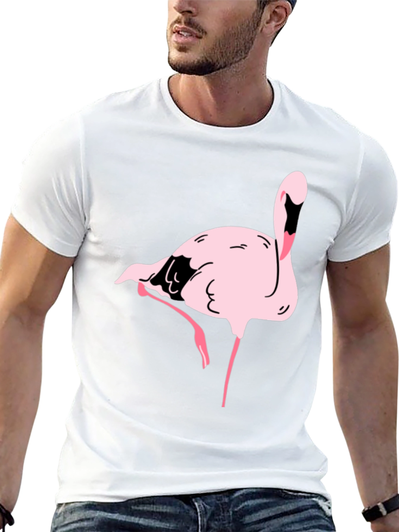 Black T-Shirt with Pink Flamingo Graphic Print