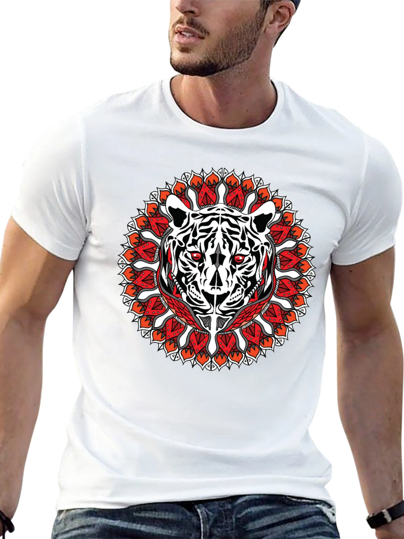Tiger Mandala Graphic Print Black T-Shirt