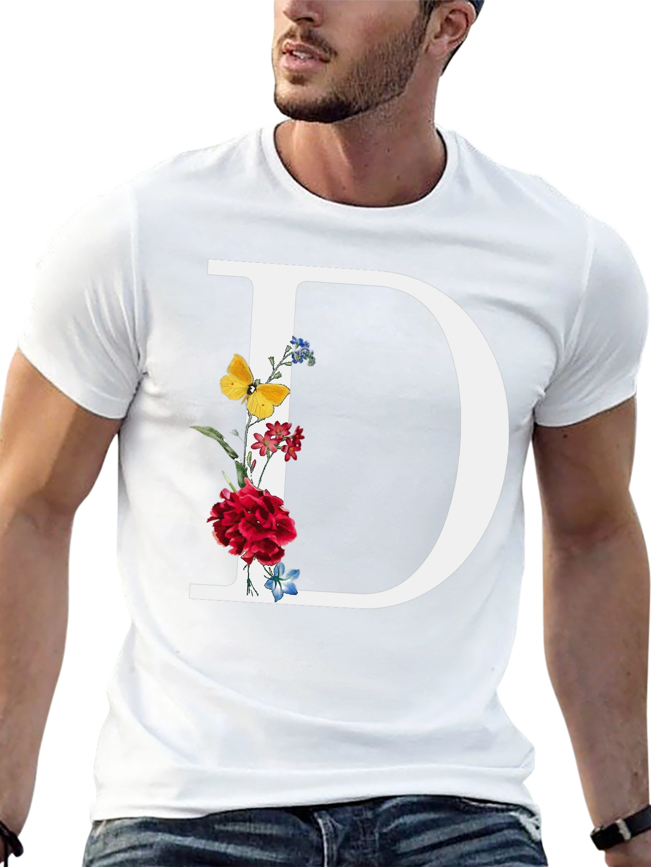 Floral Letter D T-Shirt - Trendy Alphabet Tee