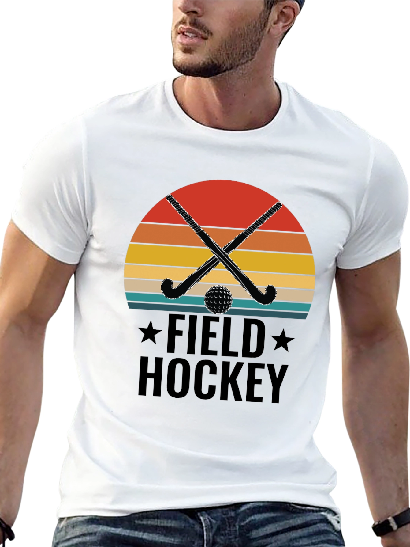 Field Hockey Graphic Tee - Retro Sunset Design