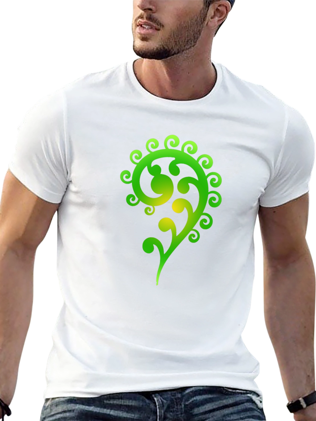 Green Swirl Graphic Black T-Shirt