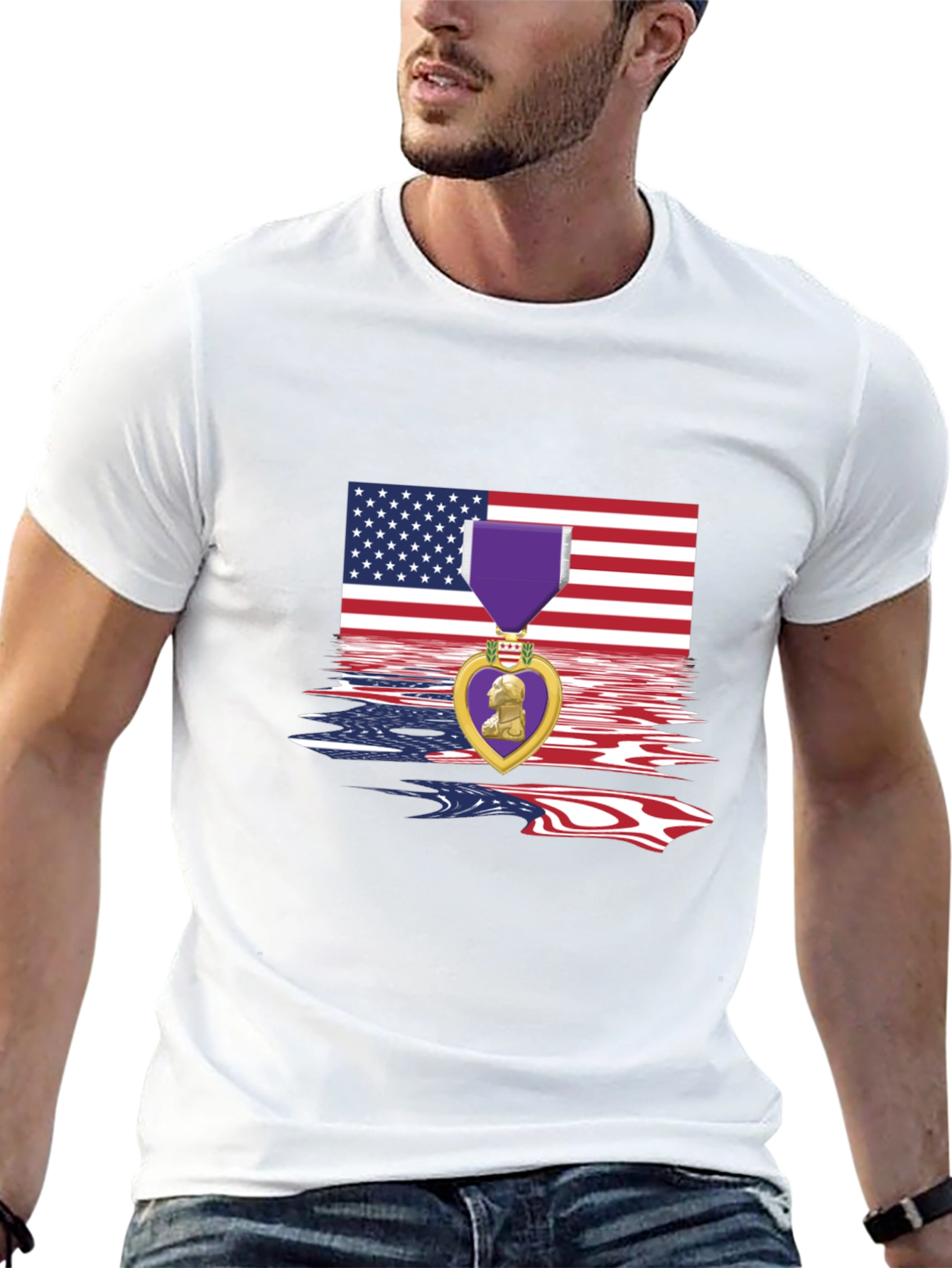 Patriotic Purple Heart USA Flag T-Shirt